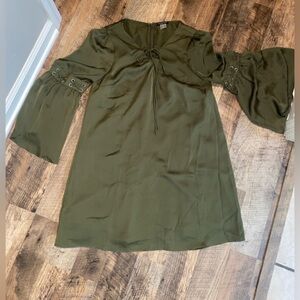 NWOT, size Large never worn Venus green Bell Sleeve Lace Up Mini Dress